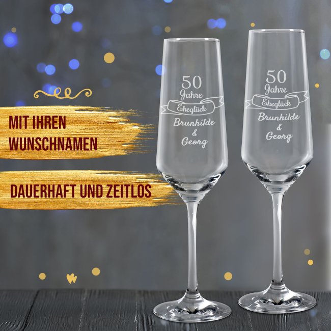 Graviertes Sektglas - Goldene Hochzeit -50 Jahre Eheglück - mit Namen