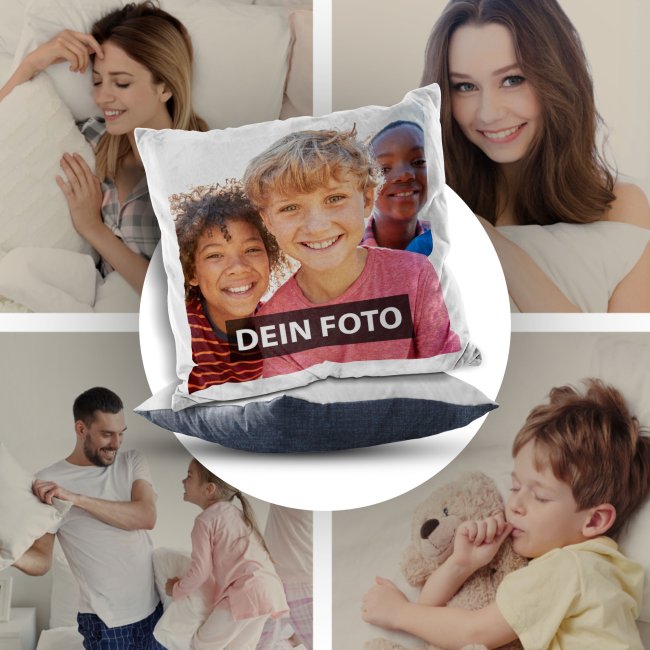 Fotokissen - R&uuml;ckseite Dunkelblau gemustert - mit F&uuml;llung