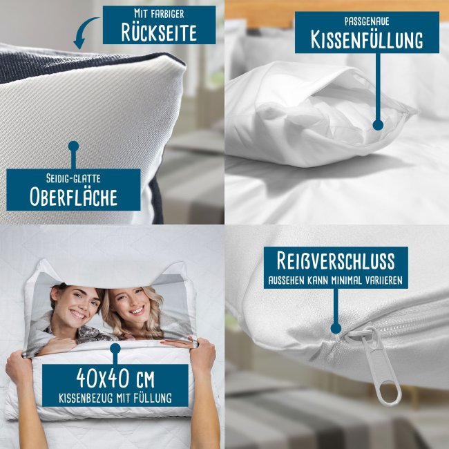 Fotokissen - R&uuml;ckseite Dunkelblau gemustert - mit F&uuml;llung