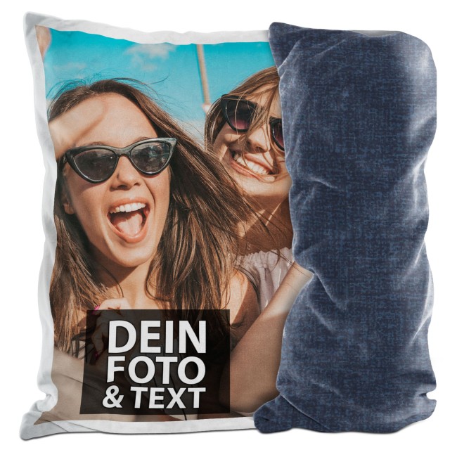 Fotokissen - R&uuml;ckseite Dunkelblau gemustert - mit F&uuml;llung