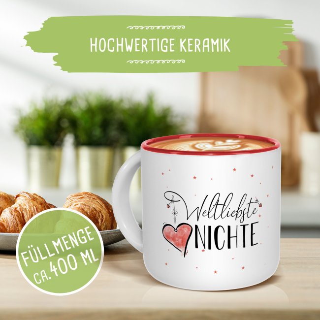 Pott-Tasse - weltliebste Nichte - Innen Rot