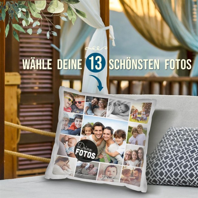 Kissen mit Fotocollage f&uuml;r 13 Fotos - R&uuml;ckseite Wei&szlig;