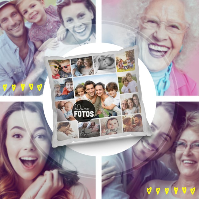 Kissen mit Fotocollage f&uuml;r 13 Fotos - R&uuml;ckseite Wei&szlig;