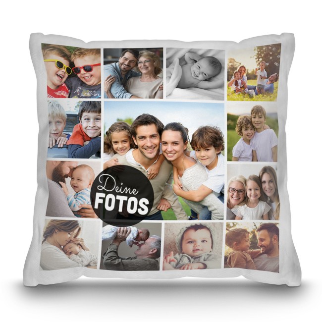Kissen mit Fotocollage f&uuml;r 13 Fotos - R&uuml;ckseite Wei&szlig;