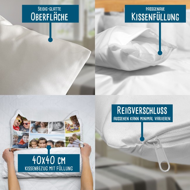 Kissen mit Fotocollage f&uuml;r 13 Fotos - R&uuml;ckseite Wei&szlig;