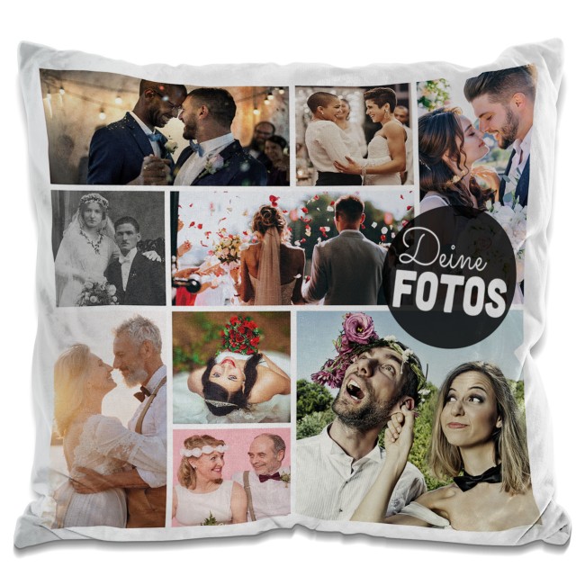 Kissen mit Fotocollage f&uuml;r 9 Fotos - R&uuml;ckseite Wei&szlig; Flauschig