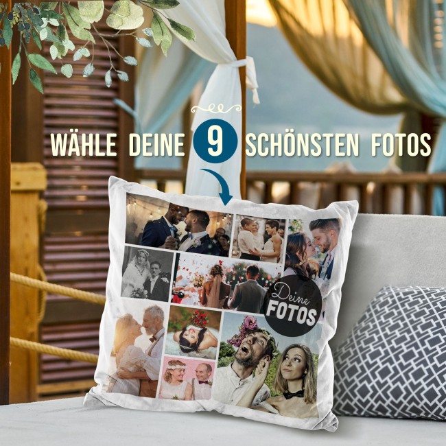 Kissen mit Fotocollage f&uuml;r 9 Fotos - R&uuml;ckseite Wei&szlig; Flauschig