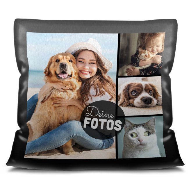 Satin-Kissen mit Fotocollage f&uuml;r 4 Fotos - Schwarz