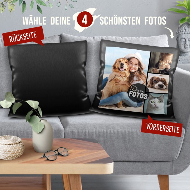 Satin-Kissen mit Fotocollage f&uuml;r 4 Fotos - Schwarz