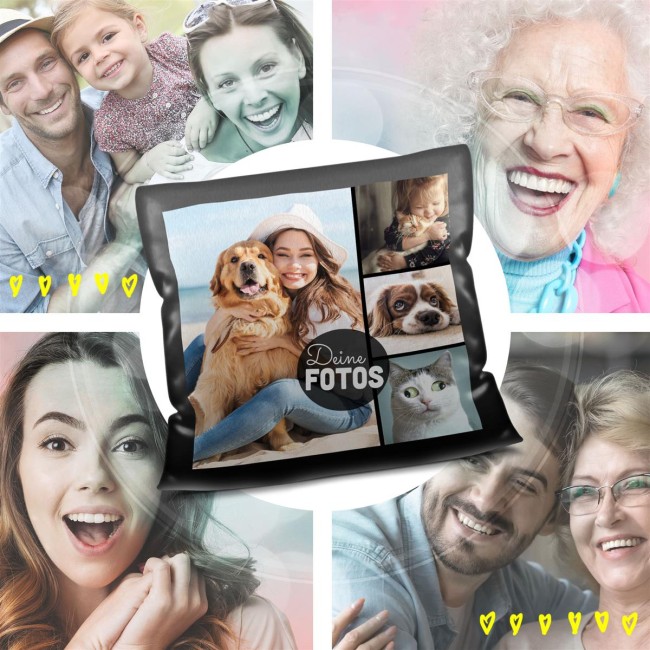 Satin-Kissen mit Fotocollage f&uuml;r 4 Fotos - Schwarz