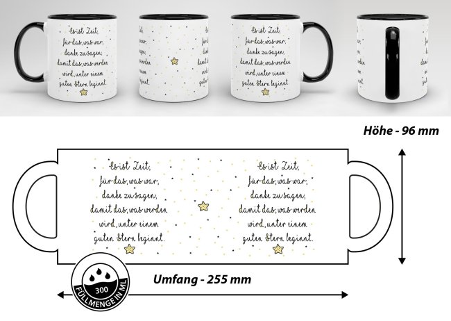 Tasse - Es ist Zeit, Danke zu sagen - Innen &amp; Henkel Schwarz