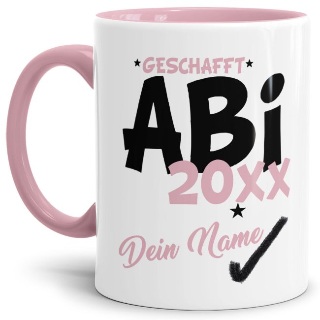 Tasse - Abi geschafft 20XX - mit Wunschname - Rosa