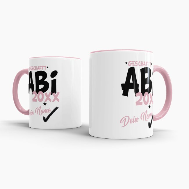 Tasse - Abi geschafft 20XX - mit Wunschname - Rosa