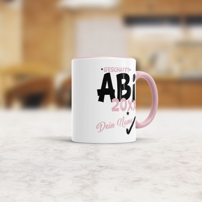 Tasse - Abi geschafft 20XX - mit Wunschname - Rosa