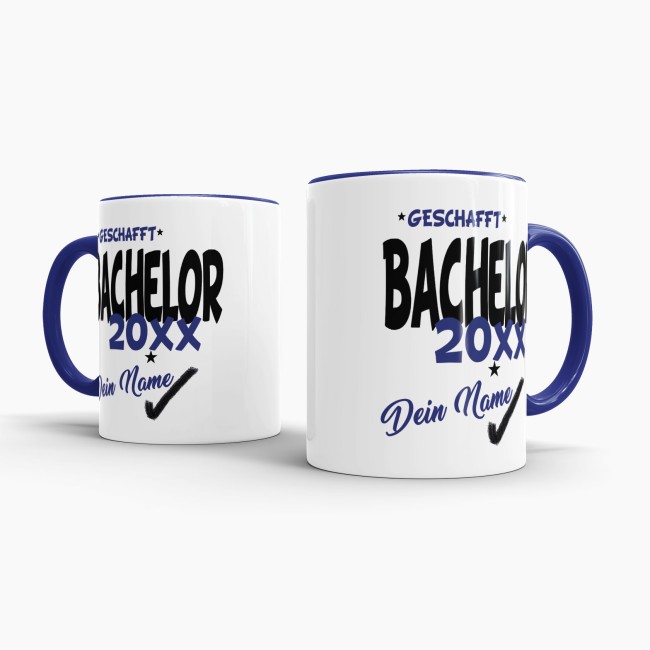 Tasse - Bachelor geschafft 20XX - mit Wunschname - Dunkelblau