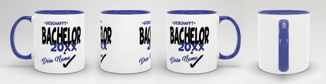 Tasse - Bachelor geschafft 20XX - mit Wunschname - Dunkelblau