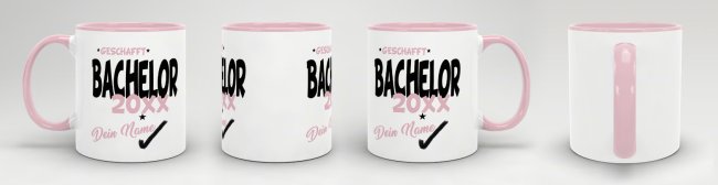 Tasse - Bachelor geschafft 20XX - mit Wunschname - Rosa