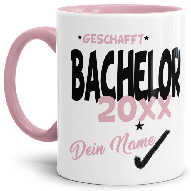 Tasse - Bachelor geschafft 20XX - mit Wunschname - Rosa