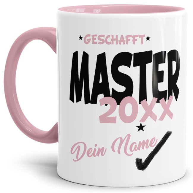 Tasse - Master geschafft 20XX - mit Wunschname - Rosa