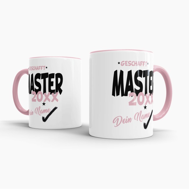 Tasse - Master geschafft 20XX - mit Wunschname - Rosa