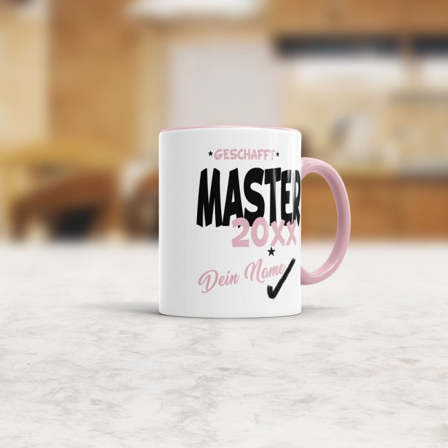 Tasse - Master geschafft 20XX - mit Wunschname - Rosa