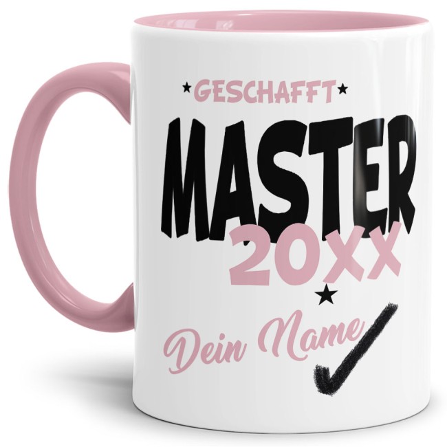 Tasse - Master geschafft 20XX - mit Wunschname - Rosa