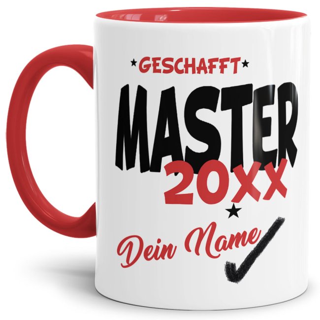 Tasse - Master geschafft 20XX - mit Wunschname - Rot