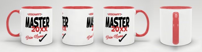 Tasse - Master geschafft 20XX - mit Wunschname - Rot