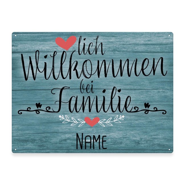 Outdoorschild - Herzlich willkommen bei Familie - Name - Holz-Design