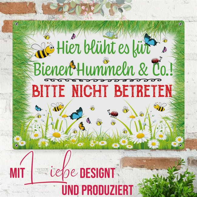 Outdoorschild - Hier bl&uuml;ht es f&uuml;r Bienen &amp; Co - 21 x 15 cm