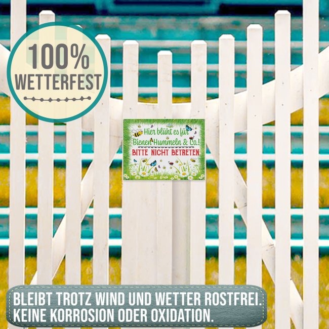 Outdoorschild - Hier bl&uuml;ht es f&uuml;r Bienen &amp; Co - 21 x 15 cm