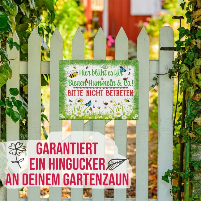 Outdoorschild - Hier bl&uuml;ht es f&uuml;r Bienen &amp; Co - 21 x 15 cm
