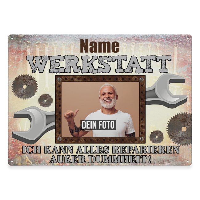 Werkstattschild mit Name und Foto - Kann alles reparieren