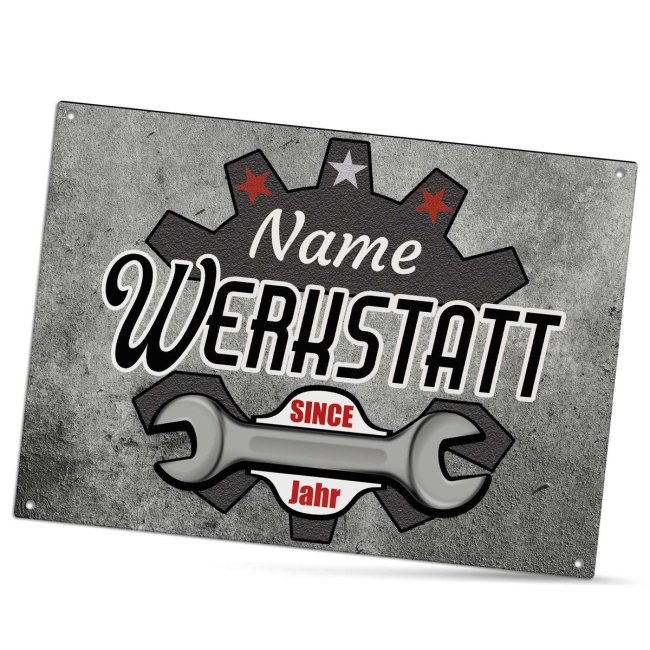 Outdoorschild - Name - Werkstatt since - Datum - 21 x 15 cm