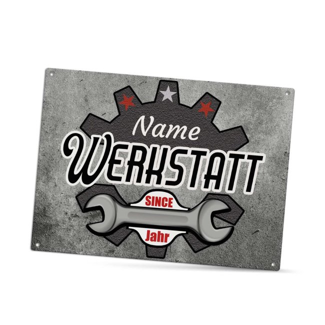 Outdoorschild - Name - Werkstatt since - Datum - 28 x 20 cm