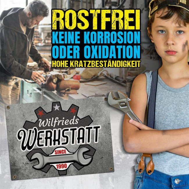Outdoorschild - Name - Werkstatt since - Datum - 28 x 20 cm