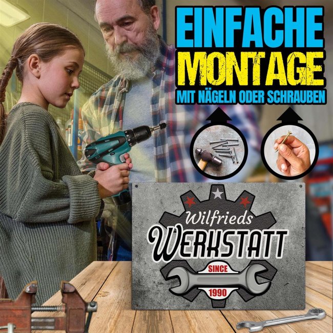 Outdoorschild - Name - Werkstatt since - Datum - 28 x 20 cm