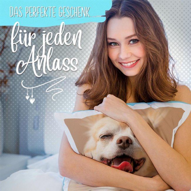 Fotokissen flauschig-weich - R&uuml;ckseite Hellblau - mit F&uuml;llung