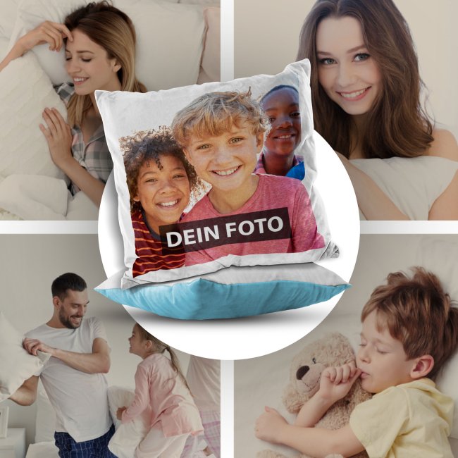 Fotokissen flauschig-weich - R&uuml;ckseite Hellblau - mit F&uuml;llung