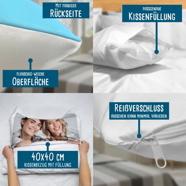 Fotokissen flauschig-weich - R&uuml;ckseite Hellblau - mit F&uuml;llung