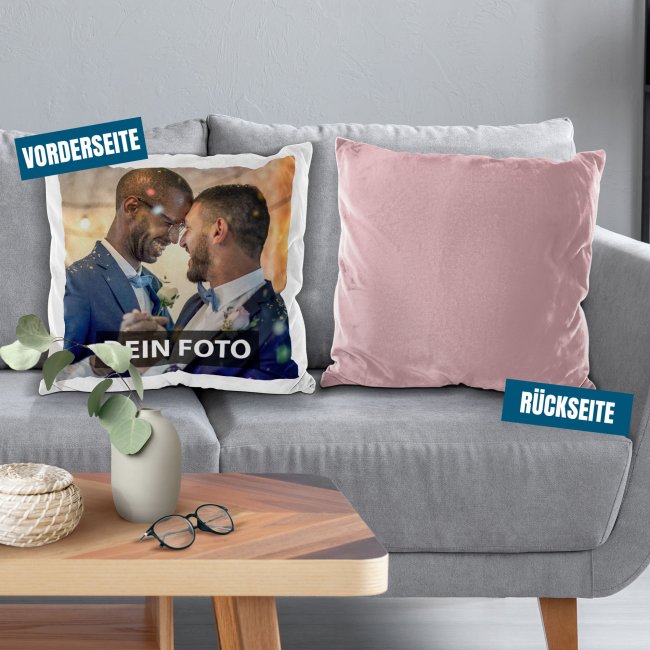 Fotokissen flauschig-weich - R&uuml;ckseite Rosa - mit F&uuml;llung