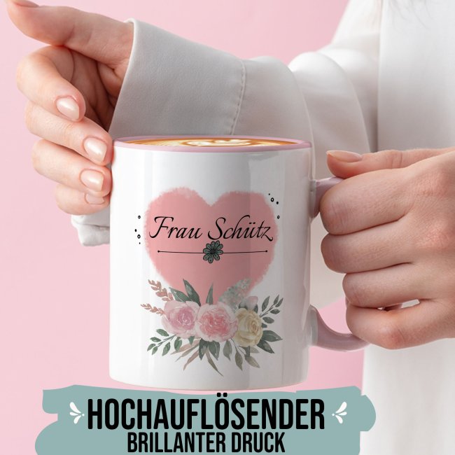 Personalisierbare Lehrer Tasse - Weltliebste Lehrerin - mit Name - Innen &amp; Henkel Rosa