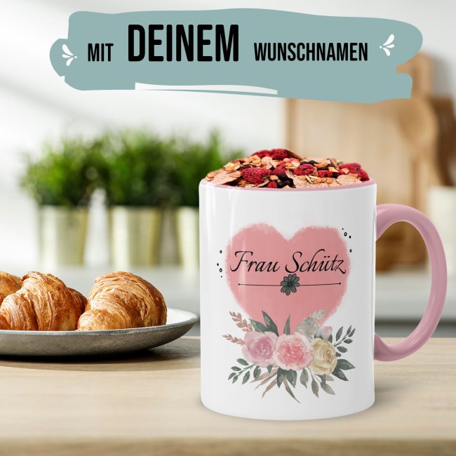 Personalisierbare Lehrer Tasse - Weltliebste Lehrerin - mit Name - Innen &amp; Henkel Rosa