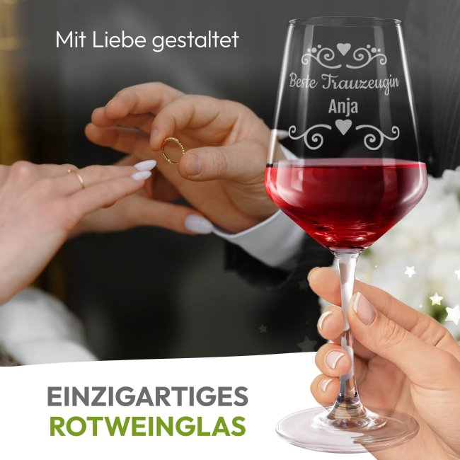 Rotweinglas mit Gravur - Beste Trauzeugin - mit Name