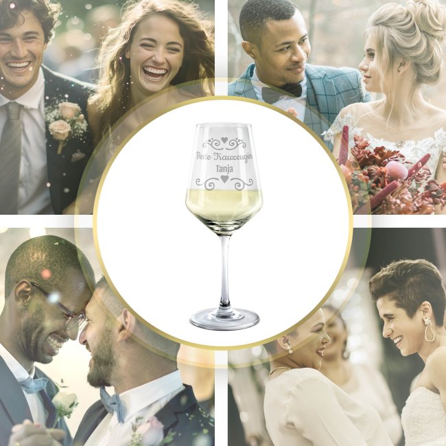 Wei&szlig;weinglas mit Gravur - Beste Trauzeugin - mit Name