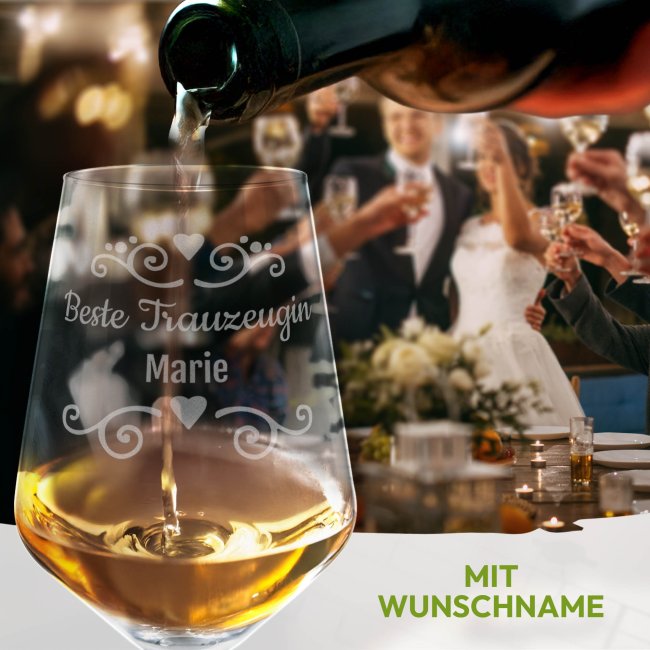 Wei&szlig;weinglas mit Gravur - Beste Trauzeugin - mit Name
