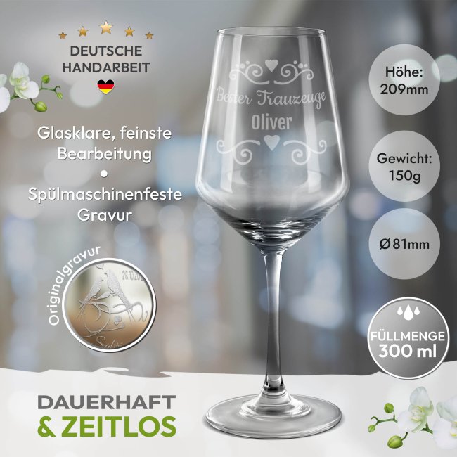 Wei&szlig;weinglas mit Gravur - Bester Trauzeuge - mit Name