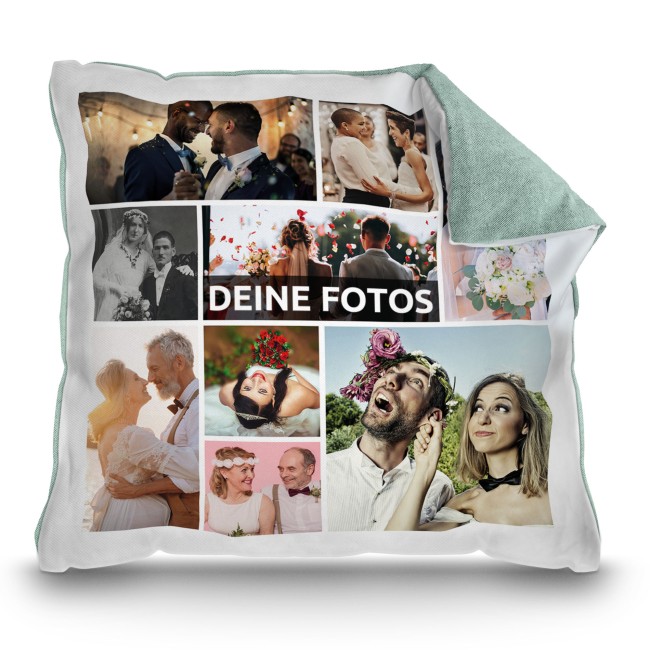 Kissen mit Fotocollage f&uuml;r 9 Fotos - Pastellgr&uuml;n