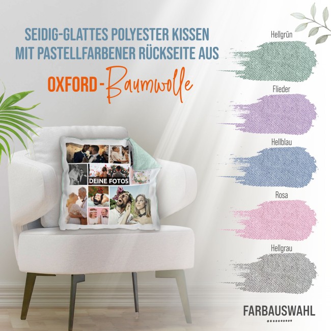 Kissen mit Fotocollage f&uuml;r 9 Fotos - Pastellgr&uuml;n
