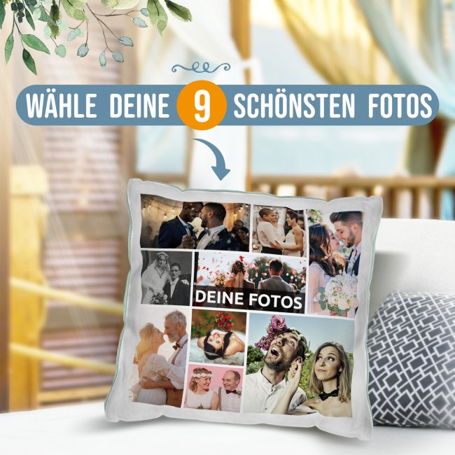 Kissen mit Fotocollage f&uuml;r 9 Fotos - Pastellgr&uuml;n